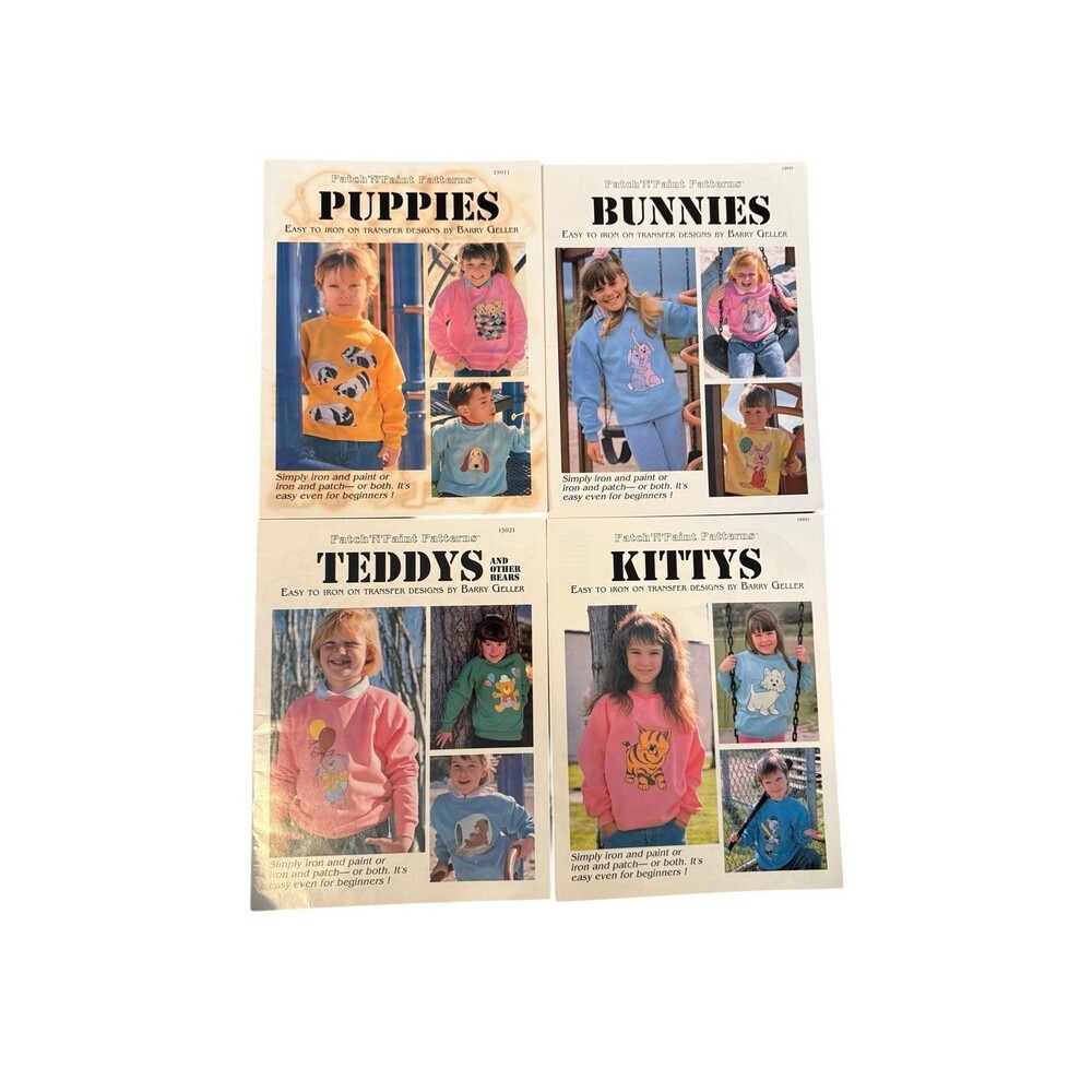 LOT 4 patch 'n' paint KITTY BUNNY TEDDY PUPPY IRON ON transfer patterns